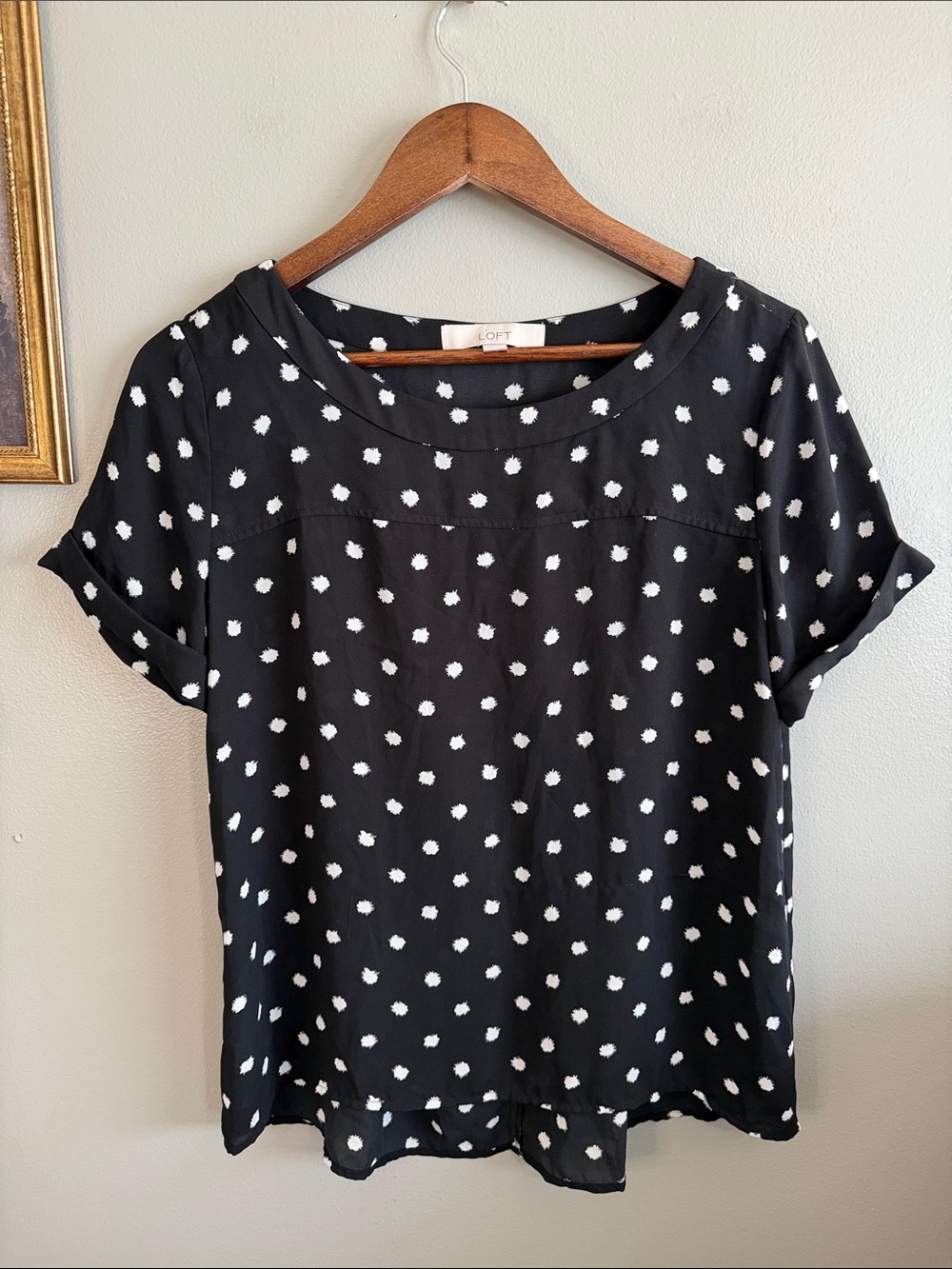 LOFT Black White Polka Dot Cuffed Sleeve Blouse Top XS - Picture 7 of 8